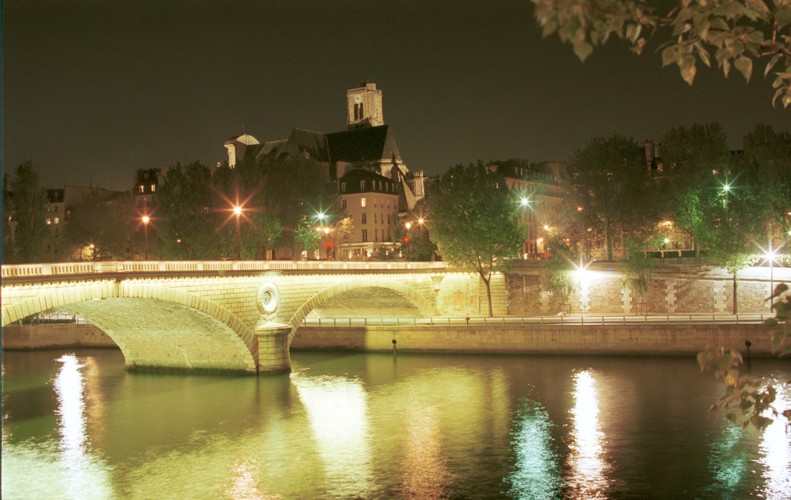 Night Picture of a Bridge across the Seine in Paris taken from Ile Saint Louis
